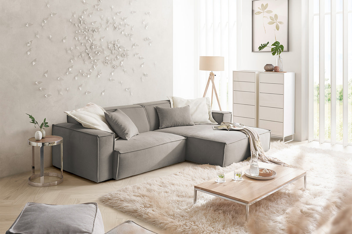 KAWOLA Sofa SAMU Ecksofa Feincord grau, Rechts