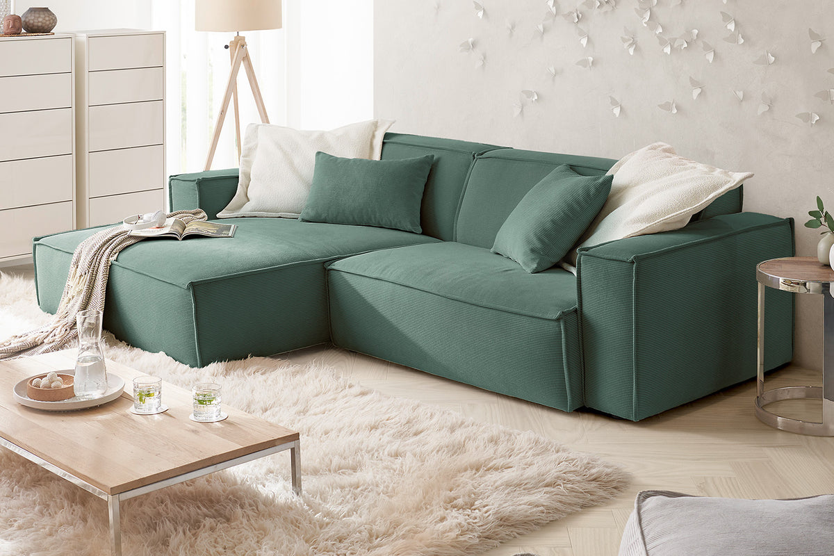 KAWOLA Sofa SAMU Ecksofa Feincord grün