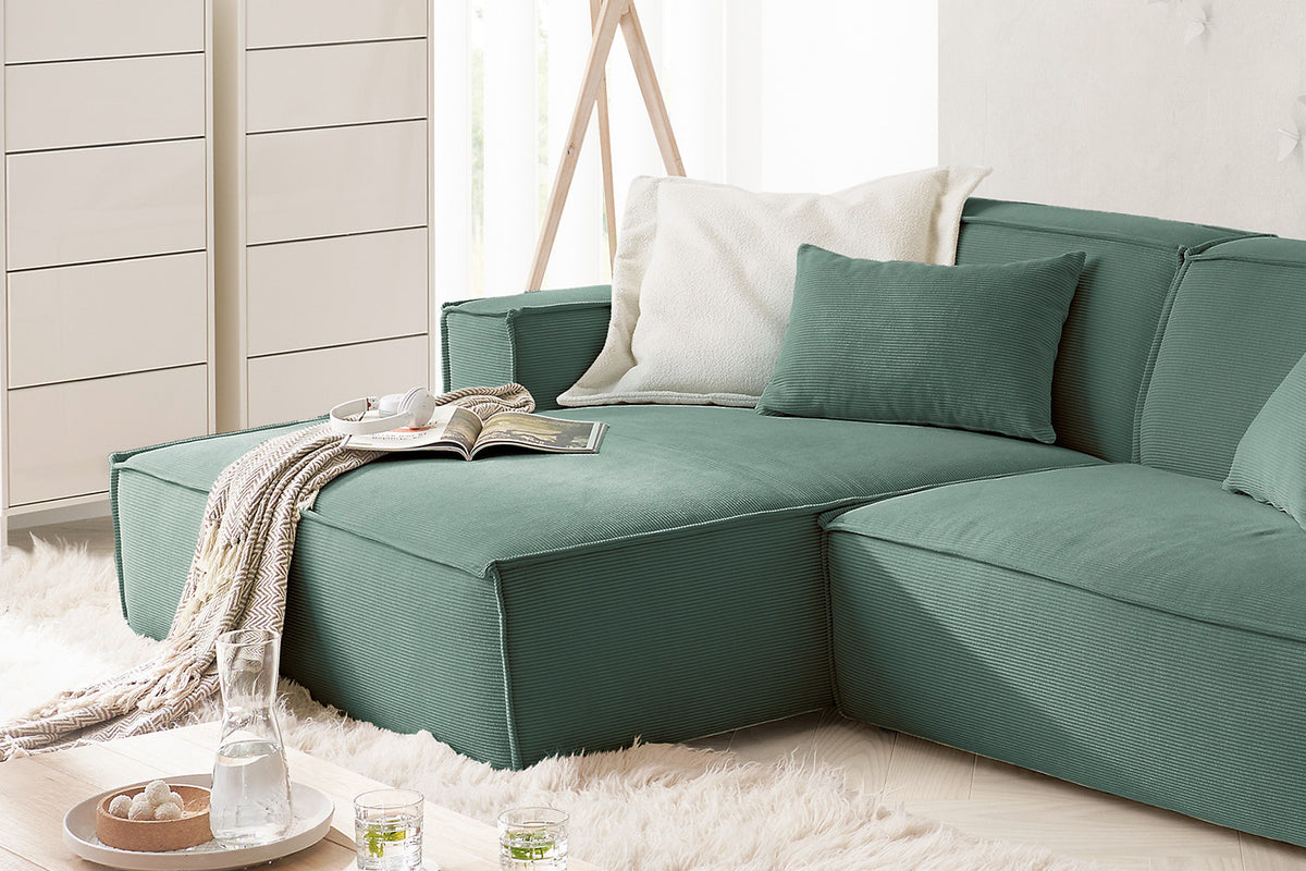 KAWOLA Sofa SAMU Ecksofa Feincord grün