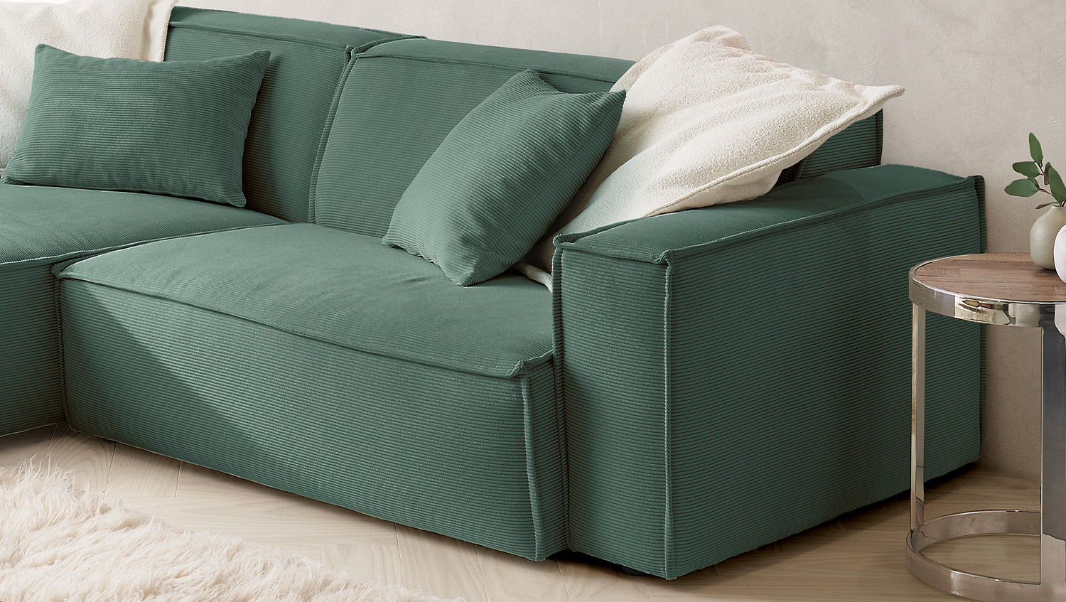 KAWOLA Sofa SAMU Ecksofa Feincord grün