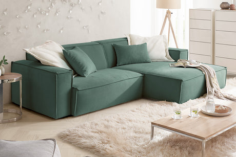 KAWOLA Sofa SAMU Ecksofa Feincord grün