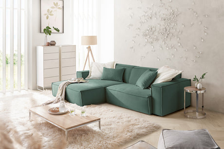 KAWOLA Sofa SAMU Ecksofa Feincord grün, Links