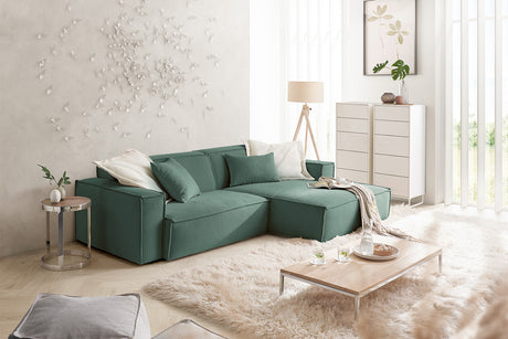 KAWOLA Sofa SAMU Ecksofa Feincord grün, Rechts