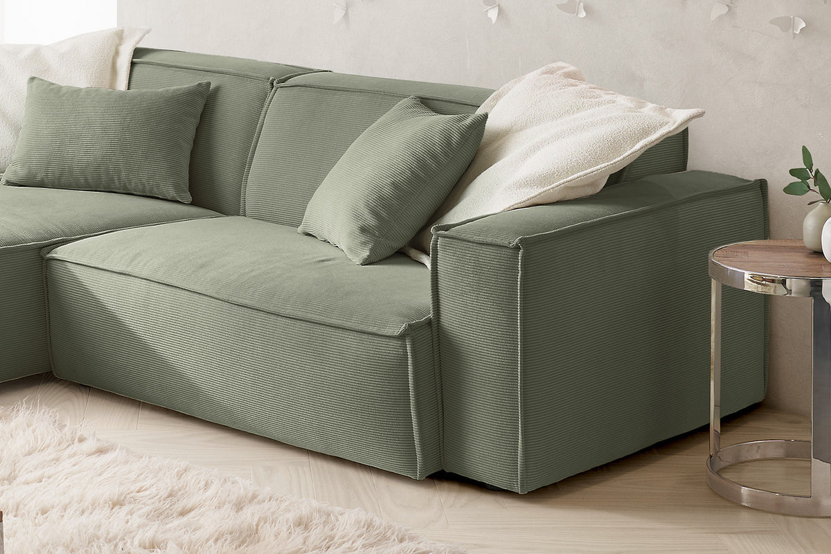 KAWOLA Sofa SAMU Ecksofa Feincord olivgrün