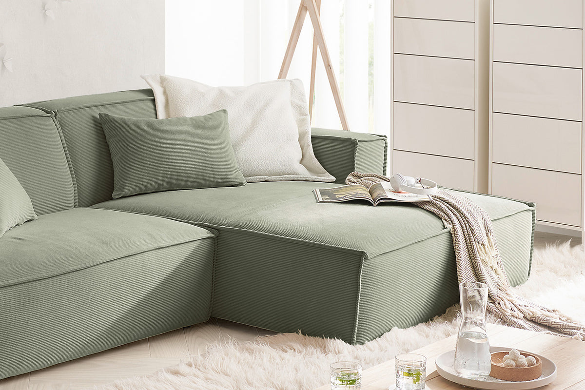 KAWOLA Sofa SAMU Ecksofa Feincord olivgrün