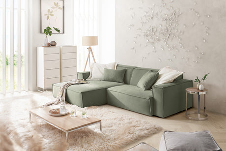 KAWOLA Sofa SAMU Ecksofa Feincord olivgrün, Links