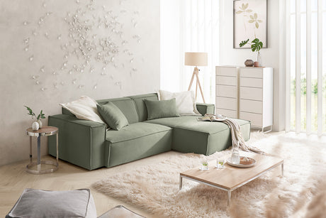 KAWOLA Sofa SAMU Ecksofa Feincord olivgrün, Rechts