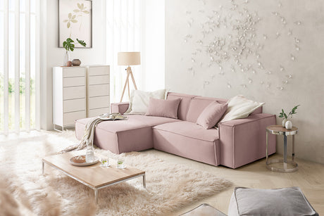 KAWOLA Sofa SAMU Ecksofa Feincord rosa, Links