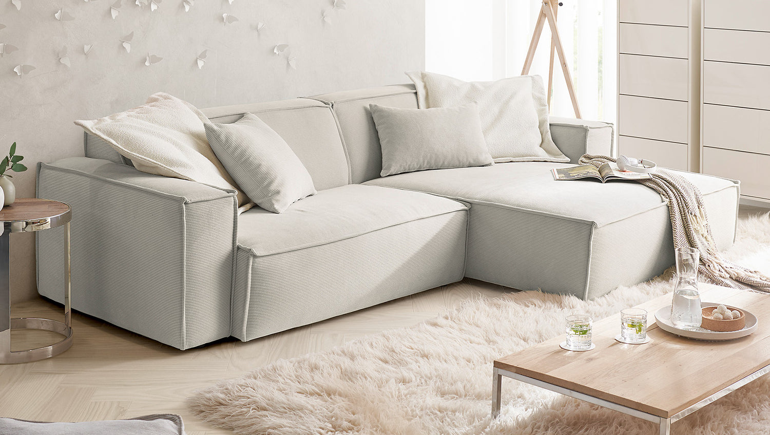 KAWOLA Sofa SAMU Ecksofa Feincord silber