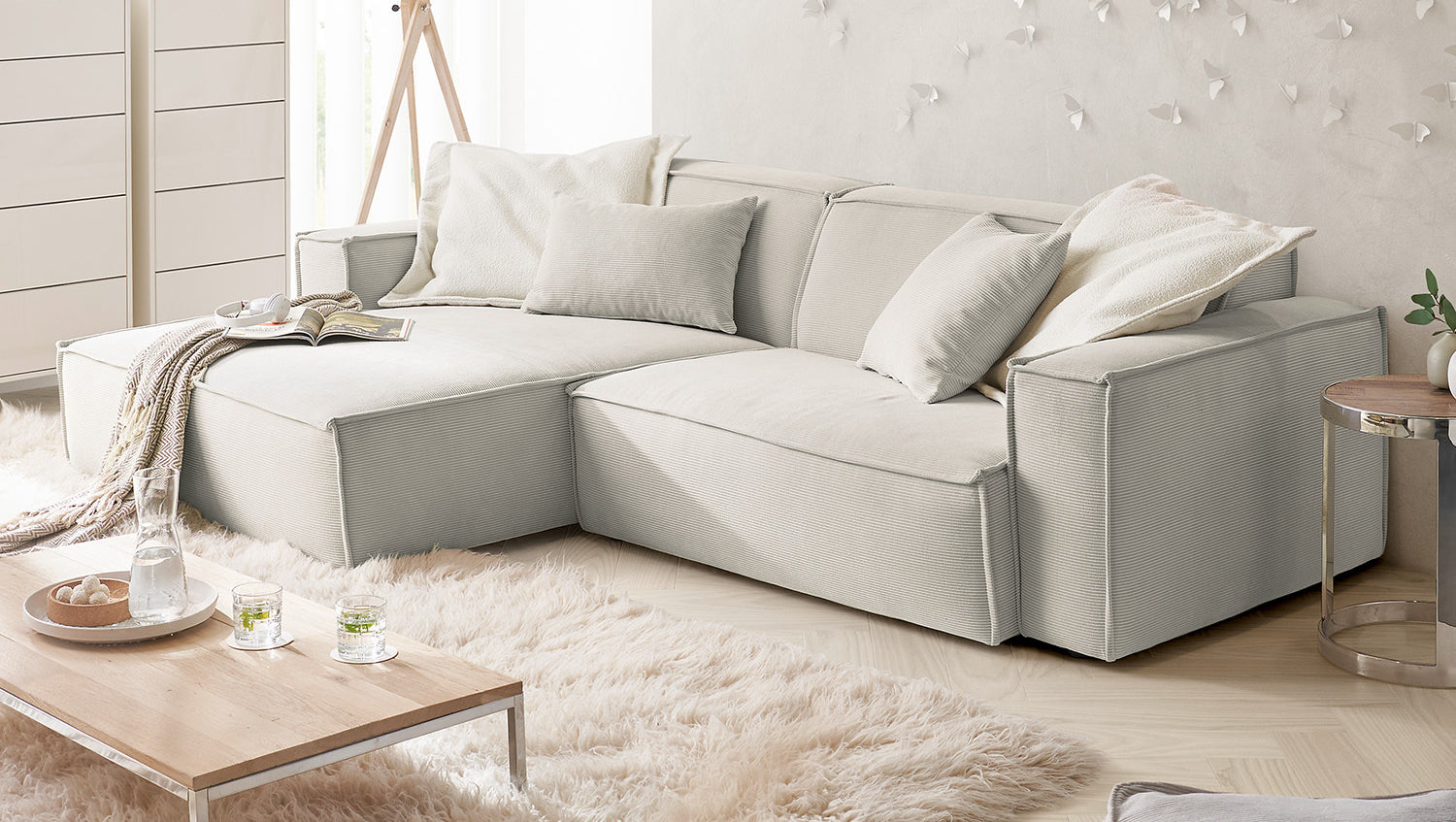 KAWOLA Sofa SAMU Ecksofa Feincord silber