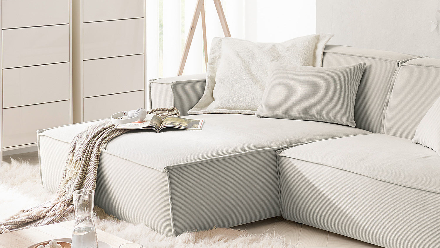 KAWOLA Sofa SAMU Ecksofa Feincord silber
