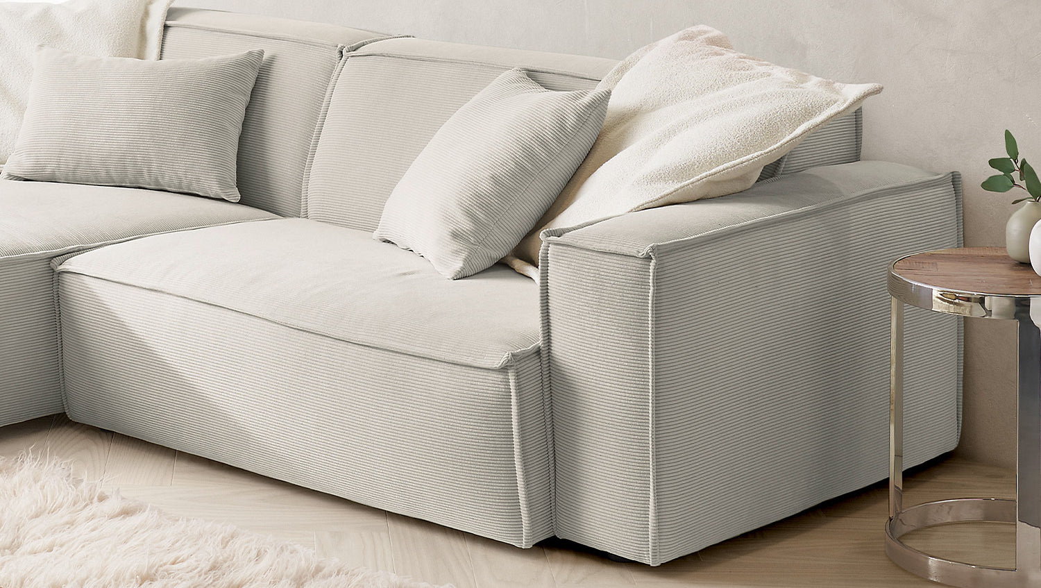 KAWOLA Sofa SAMU Ecksofa Feincord silber