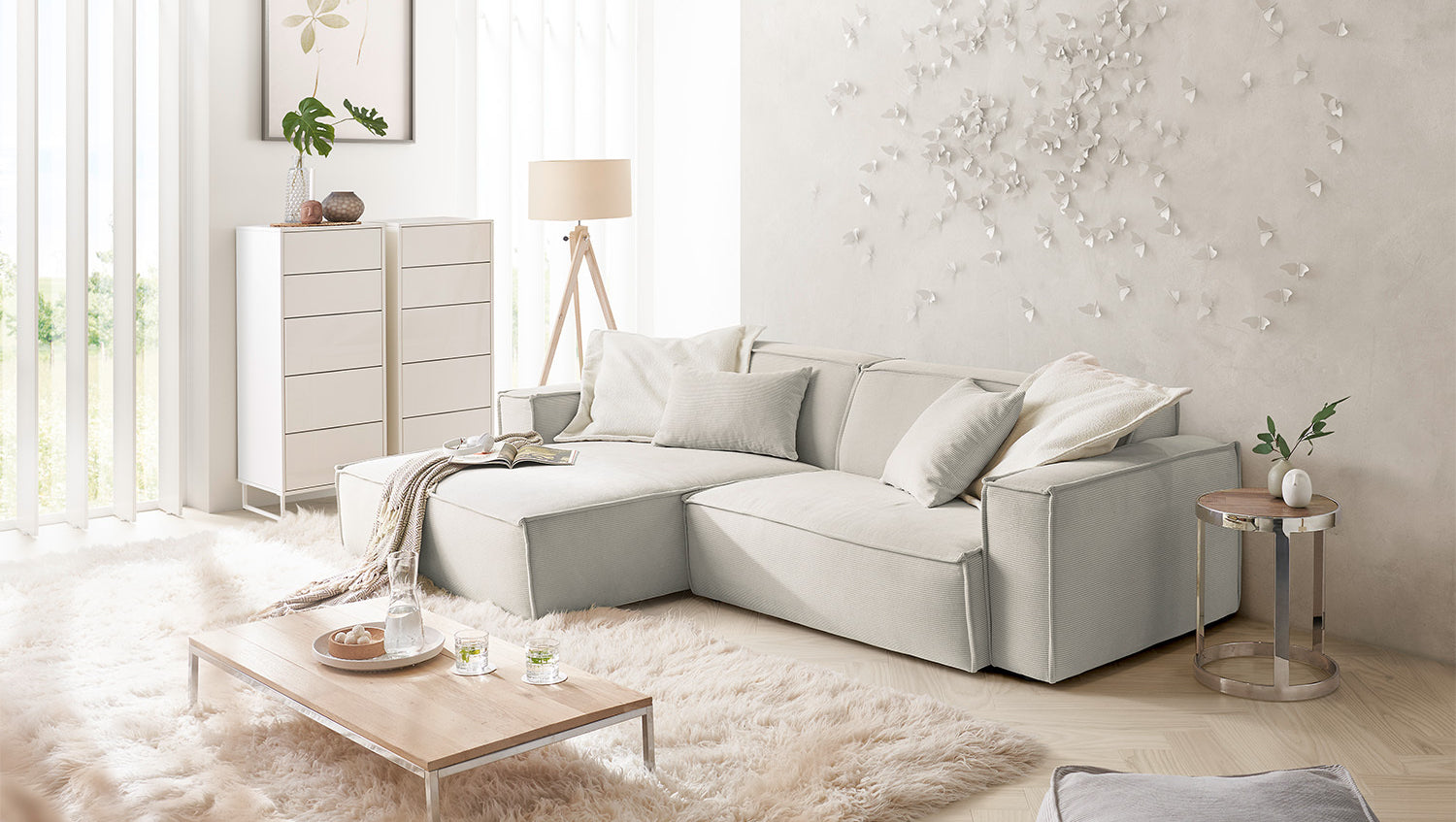 KAWOLA Sofa SAMU Ecksofa Feincord silber, Links