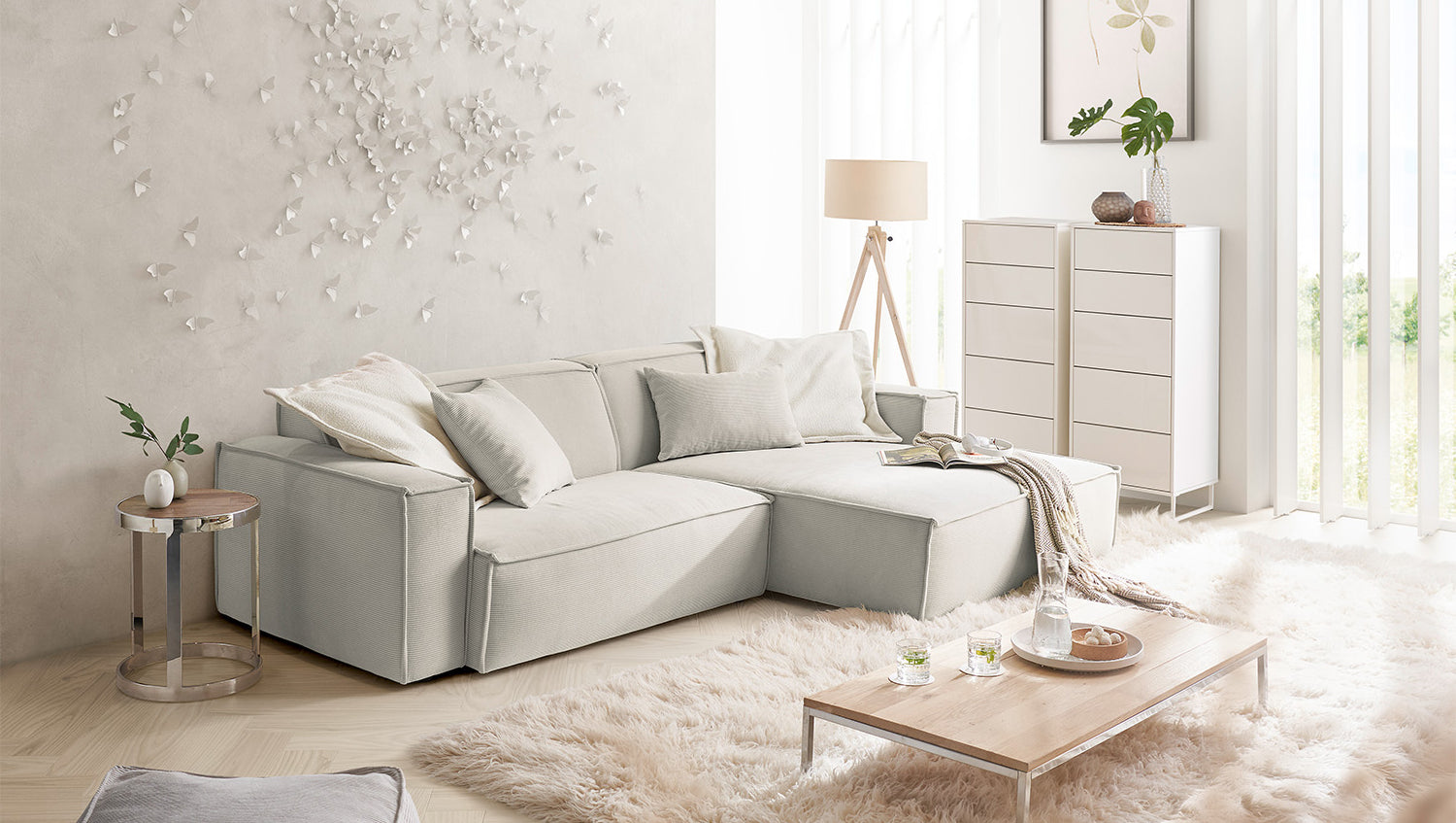 KAWOLA Sofa SAMU Ecksofa Feincord silber, Rechts