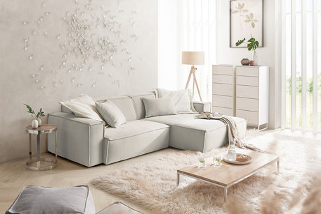 KAWOLA Sofa SAMU Ecksofa Feincord silber, Rechts