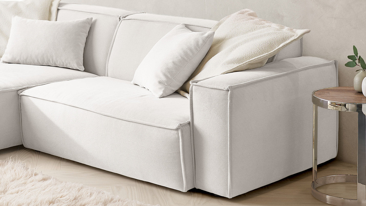 KAWOLA Sofa SAMU Ecksofa Feincord weiß
