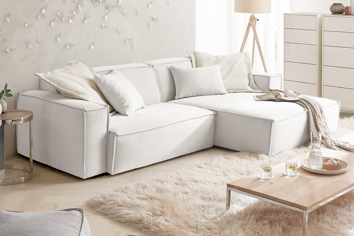 KAWOLA Sofa SAMU Ecksofa Feincord weiß