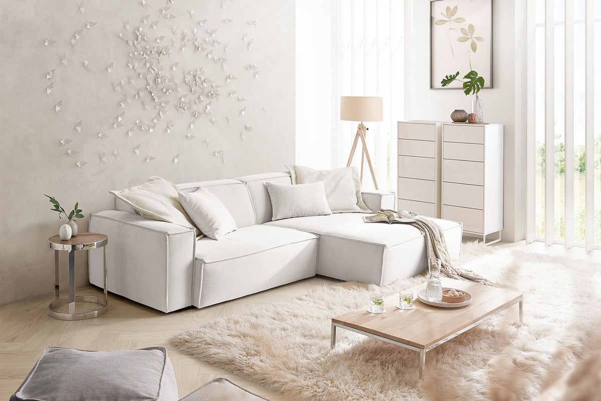 KAWOLA Sofa SAMU Ecksofa Feincord weiß, Rechts