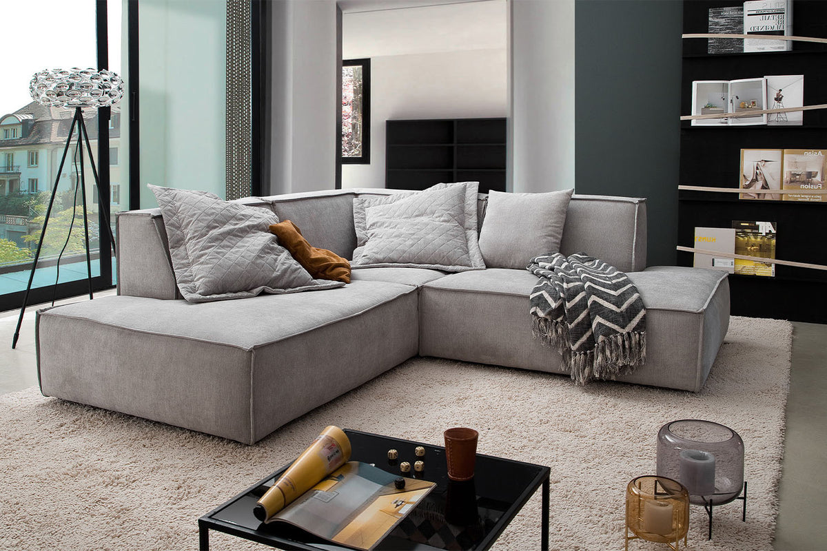 KAWOLA Sofa SAMU Ecksofa Stoff silber, Links