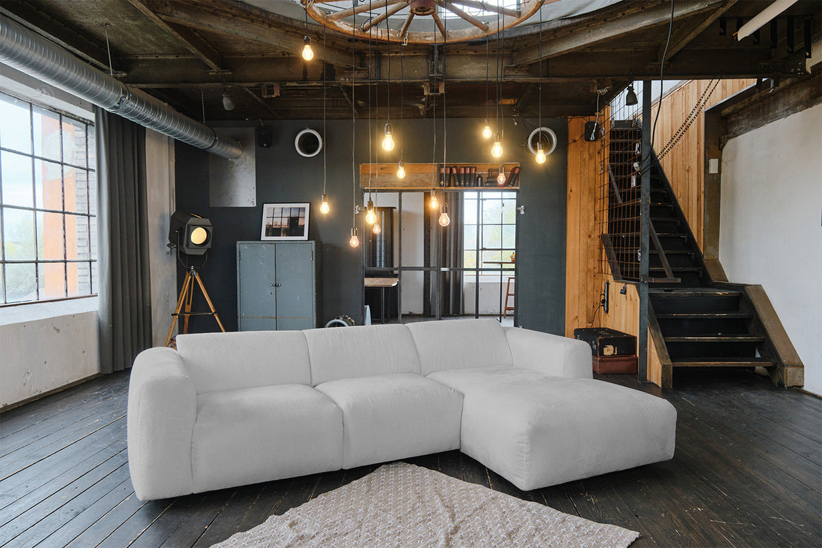 KAWOLA Sofa VALAR Ecksofa Stoff silber Recamiere rechts