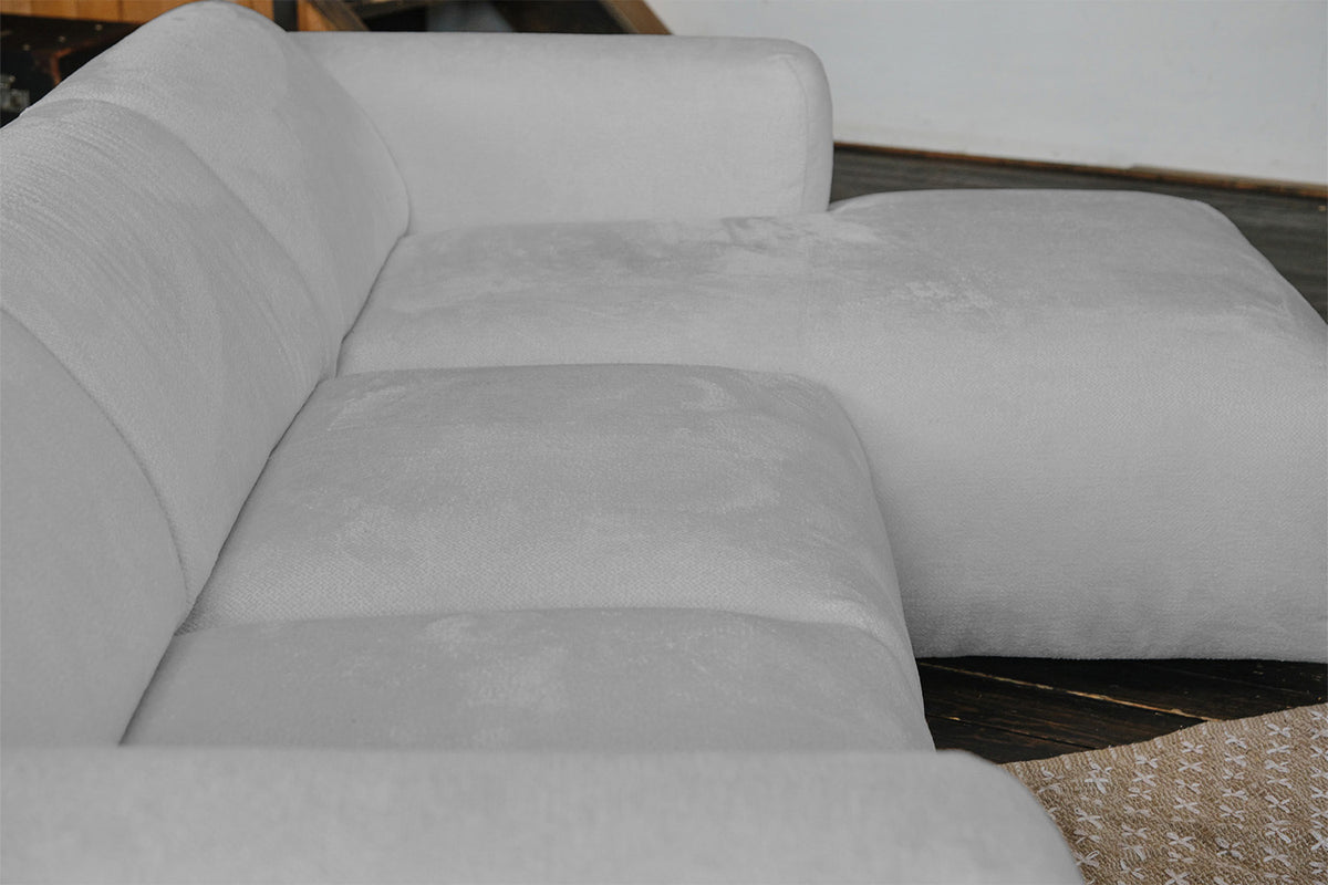KAWOLA Sofa VALAR Ecksofa Stoff silber Recamiere rechts
