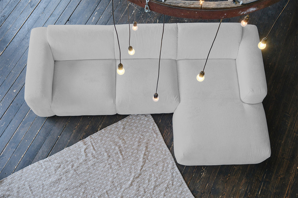 KAWOLA Sofa VALAR Ecksofa Stoff silber Recamiere rechts