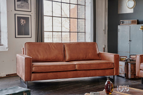 KAWOLA Sofa VILNIUS Lederfaserstoff cognac, 2-Sitzer