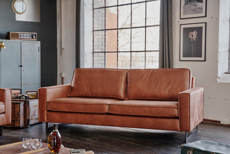 KAWOLA Sofa VILNIUS Lederfaserstoff cognac, 3-Sitzer