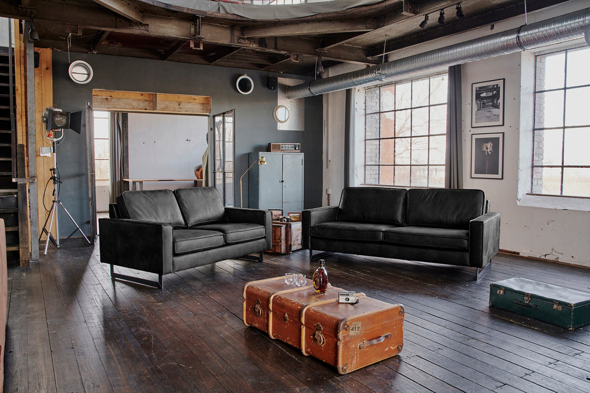 KAWOLA Sofa VILNIUS Lederfaserstoff schwarz