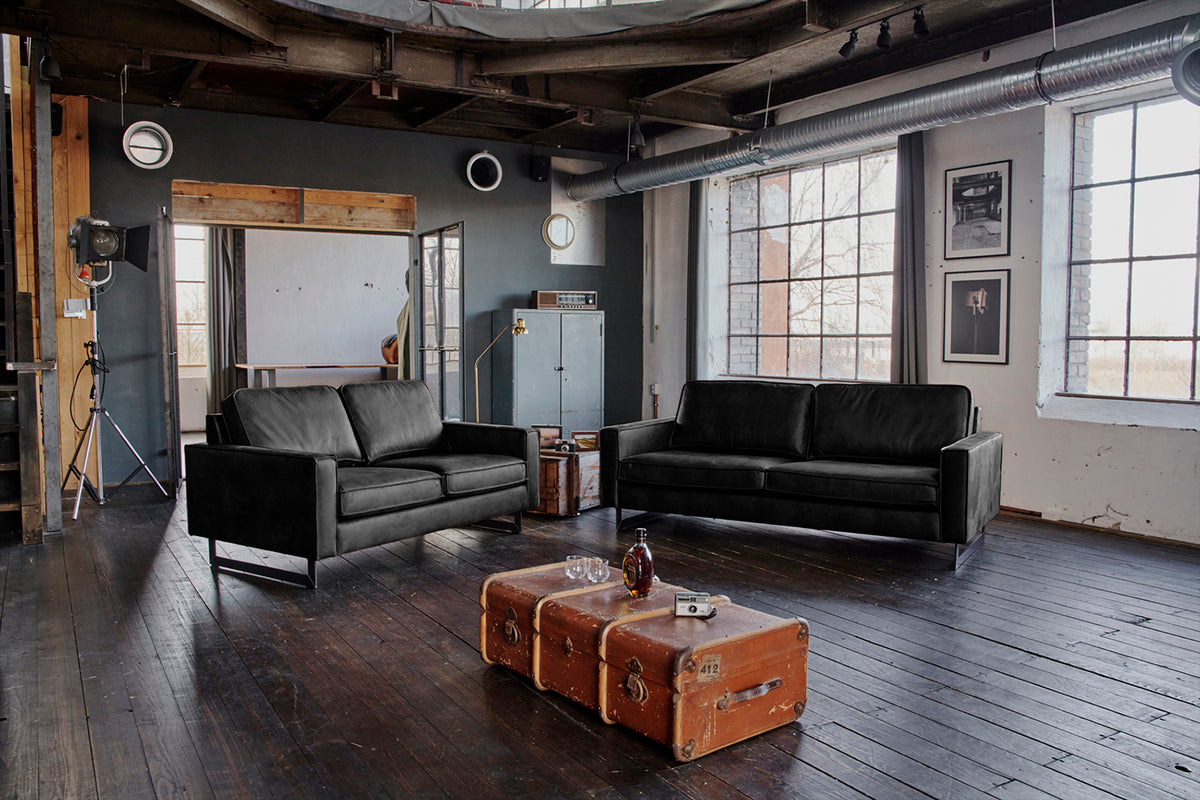 KAWOLA Sofa VILNIUS Lederfaserstoff schwarz