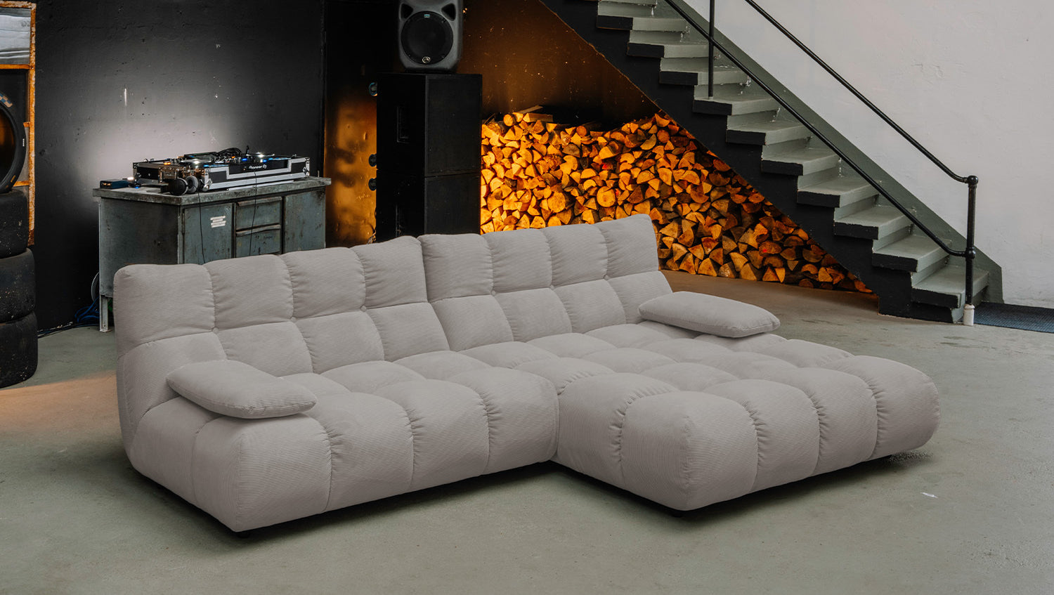 KAWOLA Sofa VIVIEN Ecksofa Feincord grau, Rechts