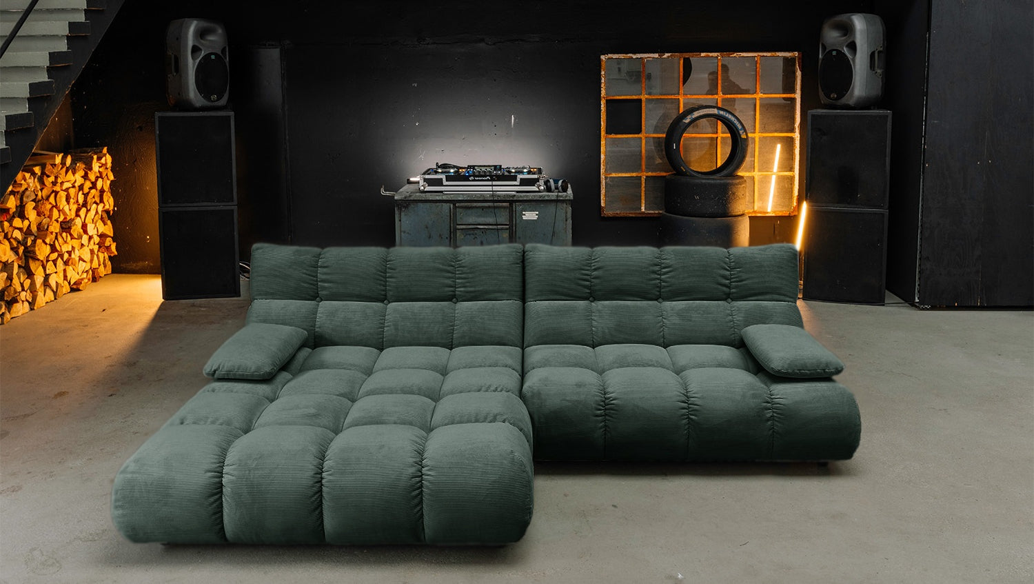 KAWOLA Sofa VIVIEN Ecksofa Feincord grün