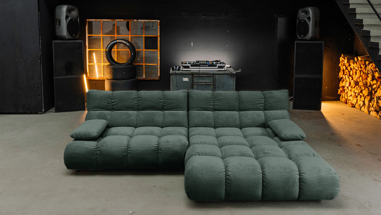 KAWOLA Sofa VIVIEN Ecksofa Feincord grün