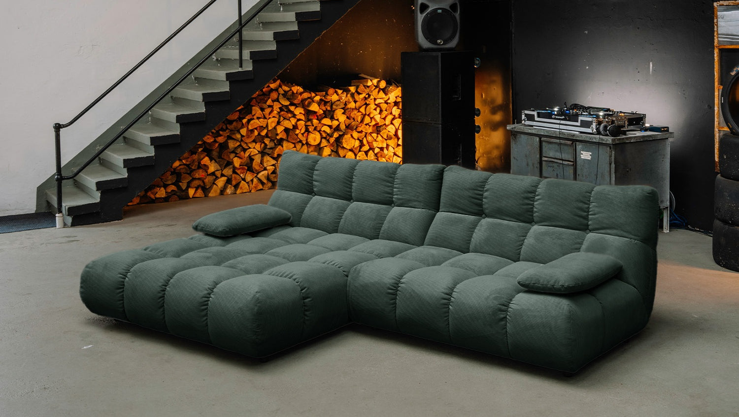 KAWOLA Sofa VIVIEN Ecksofa Feincord grün, Links