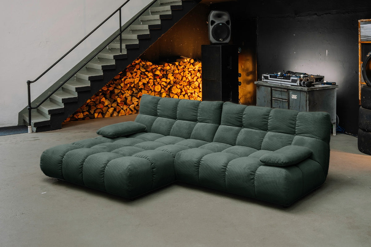 KAWOLA Sofa VIVIEN Ecksofa Feincord grün, Links