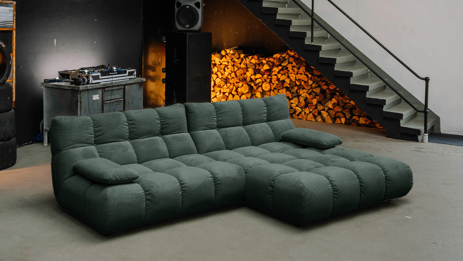 KAWOLA Sofa VIVIEN Ecksofa Feincord grün, Rechts