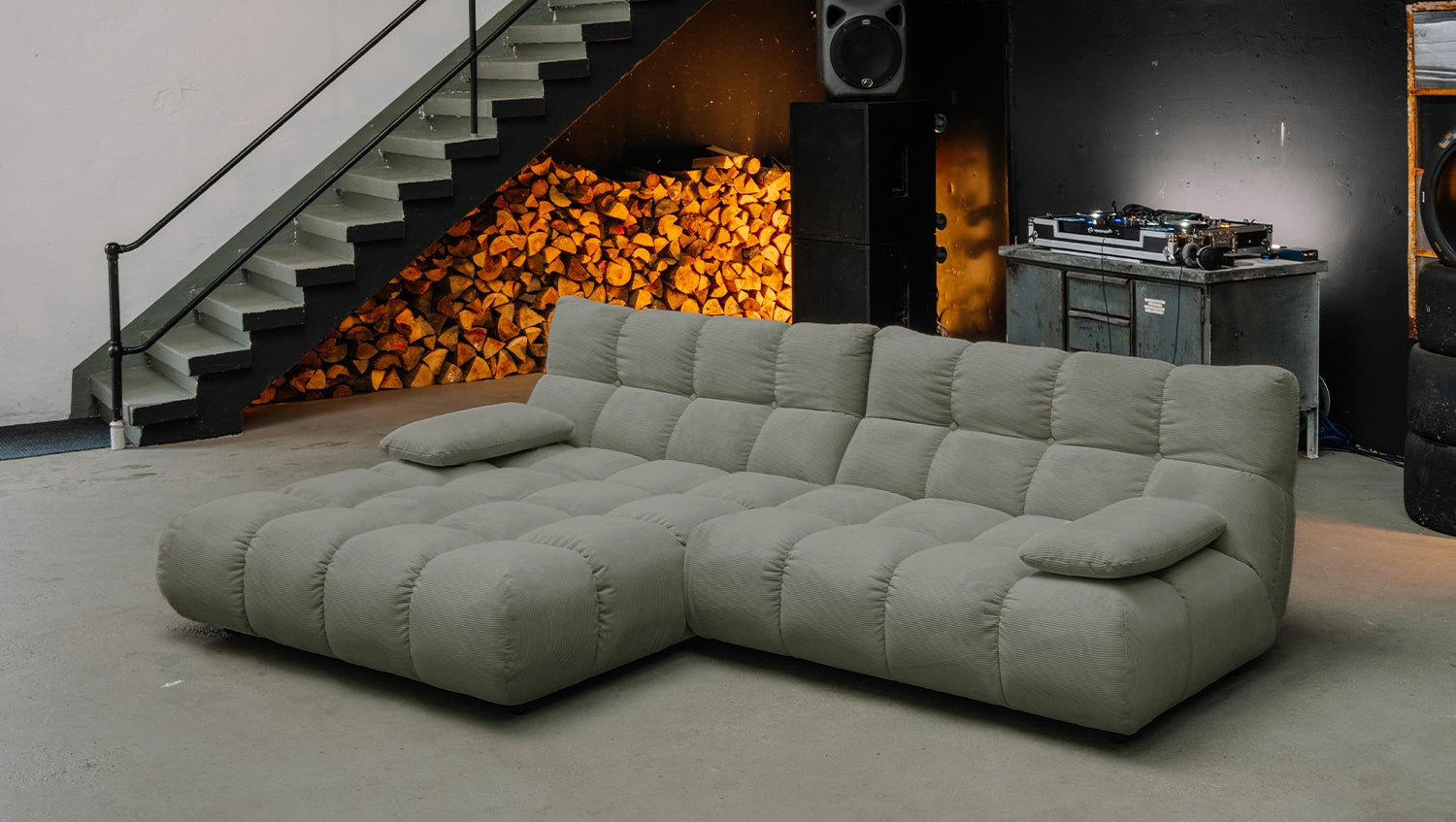 KAWOLA Sofa VIVIEN Ecksofa Feincord olivgrün, Links