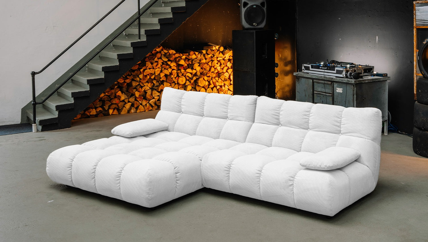 KAWOLA Sofa VIVIEN Ecksofa Feincord weiß, Links