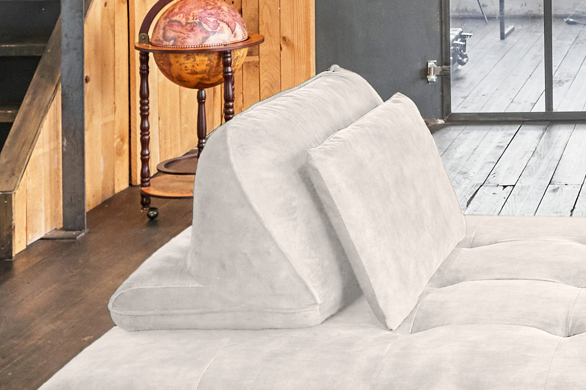 KAWOLA Sofa WIOLO Schlafsofa Daybed mit Hocker velvet cremeweiß