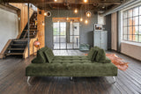 KAWOLA Sofa WIOLO Schlafsofa Daybed mit Hocker velvet moosgrün