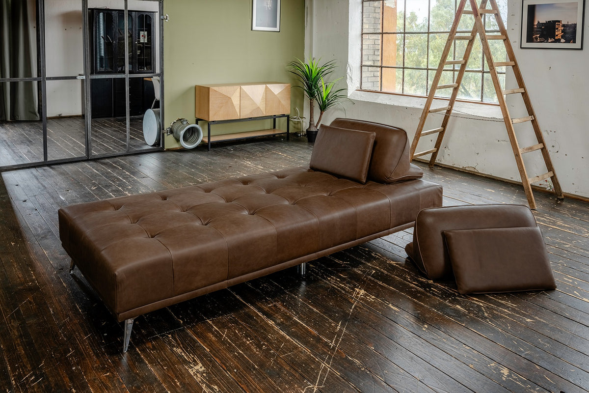 KAWOLA Sofa WIOLO Schlafsofa Daybed Leder dunkelbraun