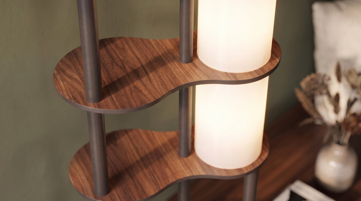KAWOLA Stehlampe DALORA Holz walnuss
