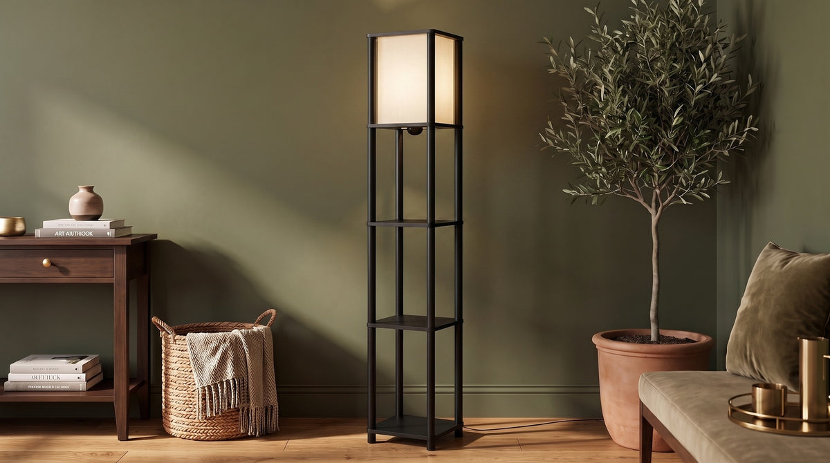 KAWOLA Stehlampe ELVARA Holz schwarz