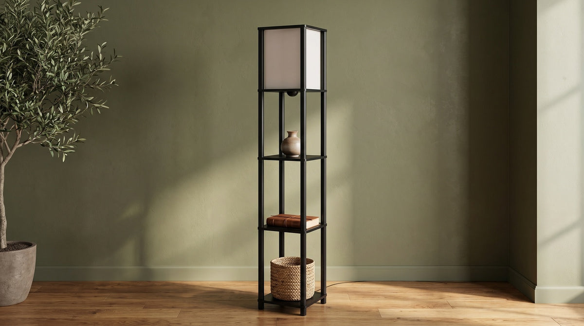 KAWOLA Stehlampe ELVARA Holz schwarz