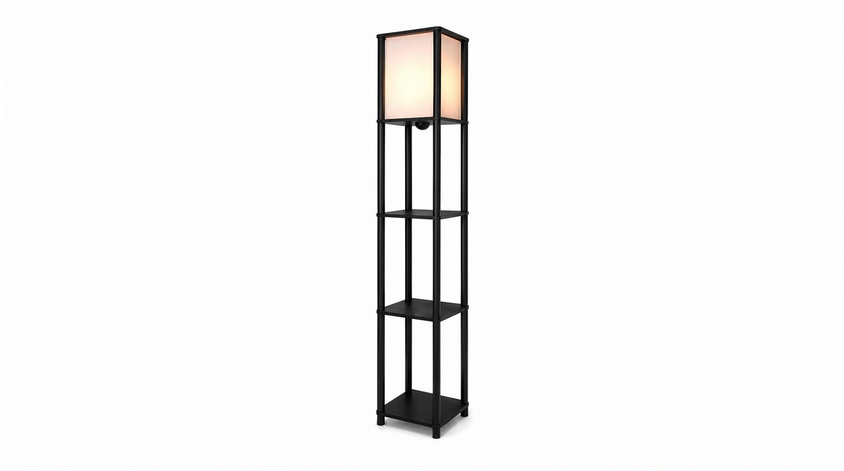 KAWOLA Stehlampe ELVARA Holz schwarz