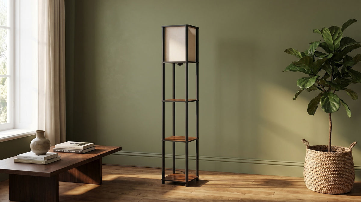 KAWOLA Stehlampe ELVARA Holz walnuss
