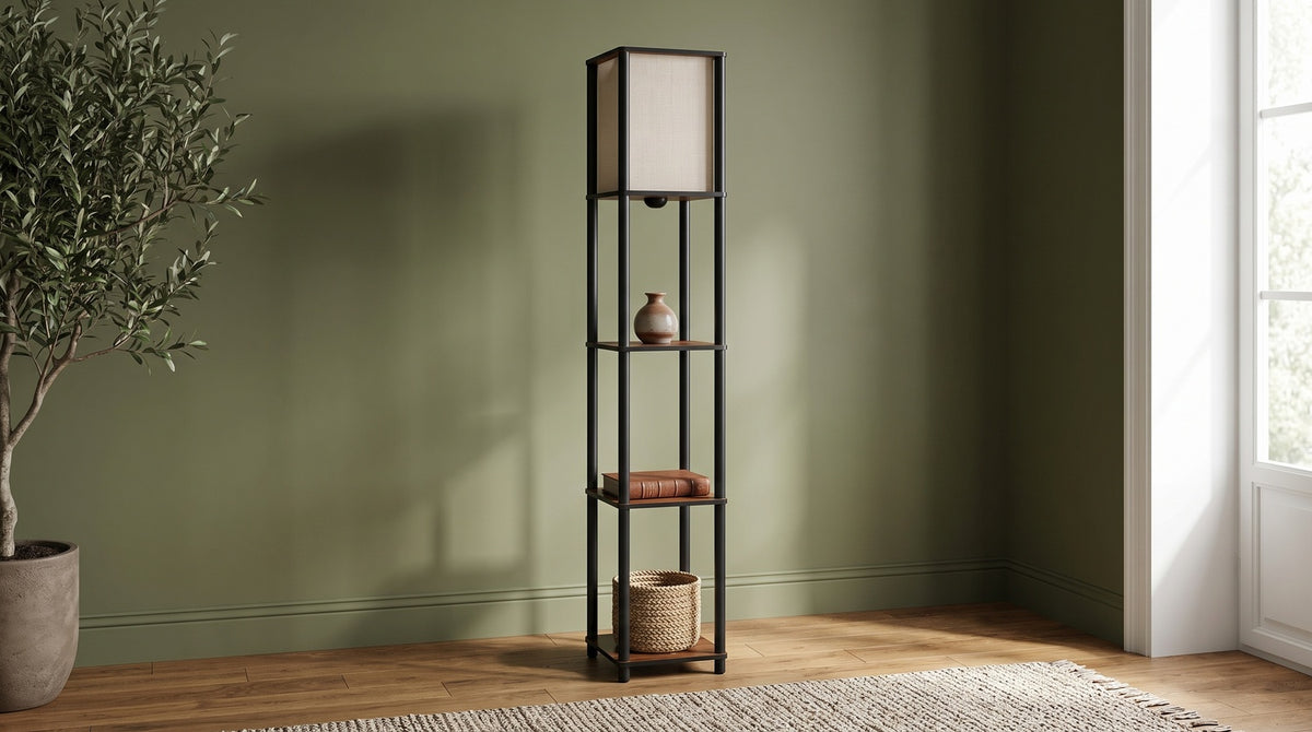 KAWOLA Stehlampe ELVARA Holz walnuss