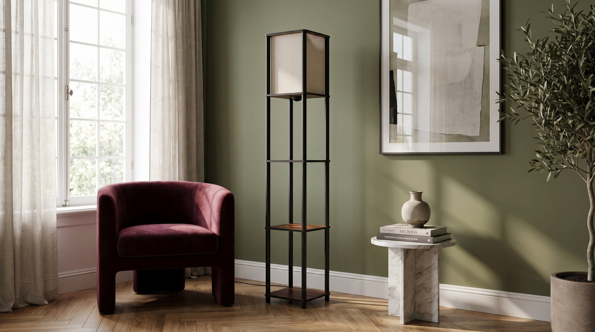 KAWOLA Stehlampe ELVARA Holz walnuss
