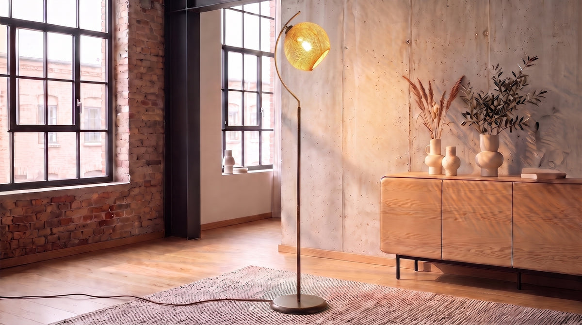KAWOLA Stehlampe VESUVIA Jute gold schwarz