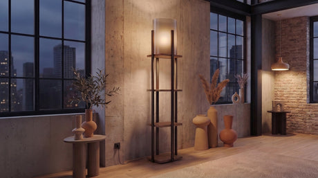 KAWOLA Stehlampe XELIA Holz schwarz natur